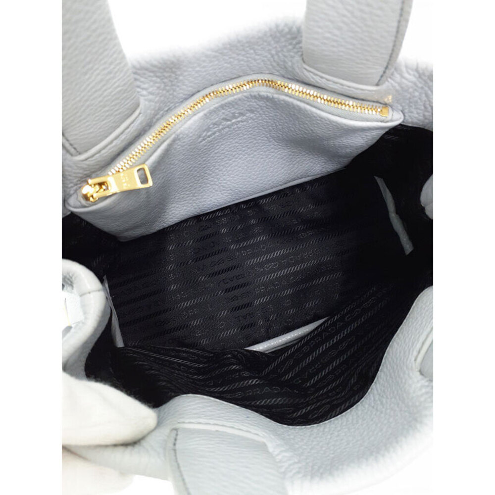 Prada Gray Leather Perforated Logo Tote Shoulder Bag Blue - Picture 3 of 9